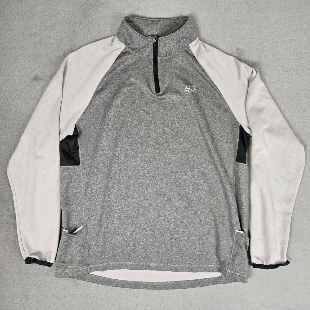 Fox Racing Active‎ Shirt 1/4 Mens XL Zip Pockets Gray Cycling Long Sleeve